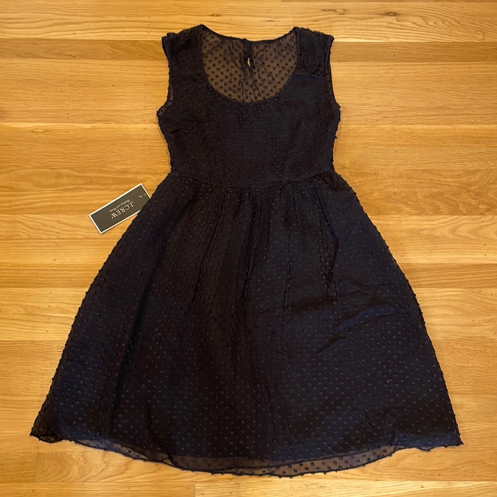 NWT Jcrew Catie swiss dot dress, navy, size 4